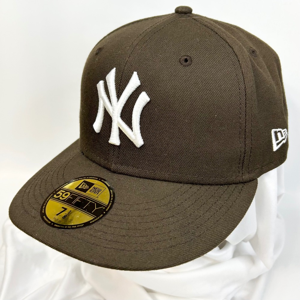NEW YORK YANKEES Baseball Hat MLB Fitted 7-1/8 Brown White 59Fifty Polyster